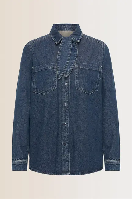 Denim blouse met strikdetail