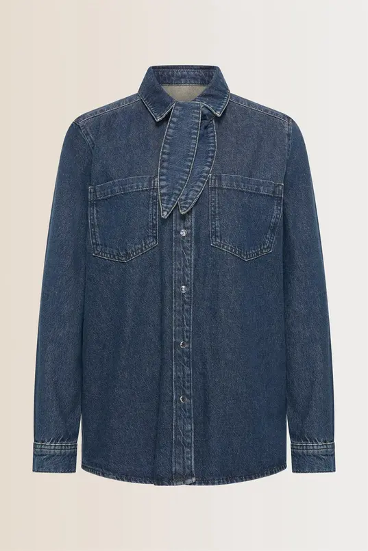 Denim blouse met strikdetail