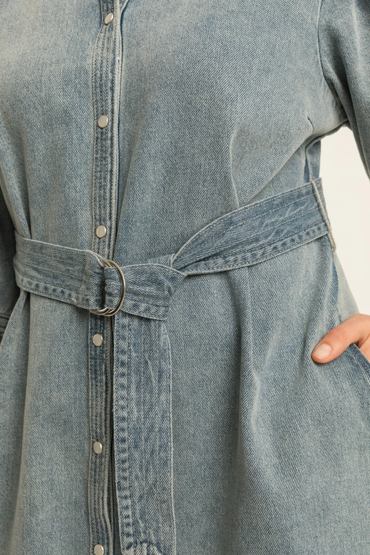 Denim doorknoopjurk