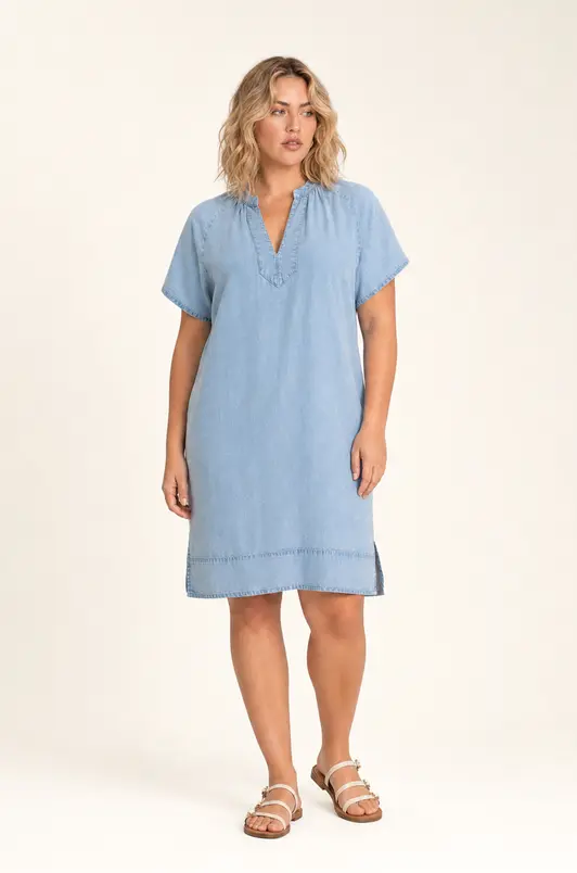 Denim jurk met V-hals