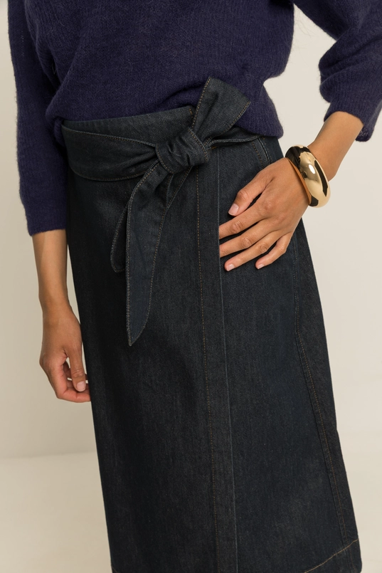 Denim overslagrok met ceintuur