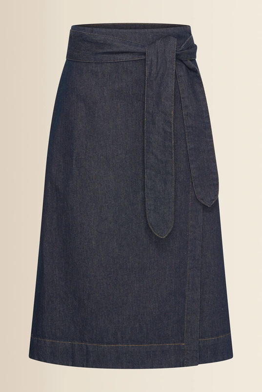 Denim overslagrok met ceintuur
