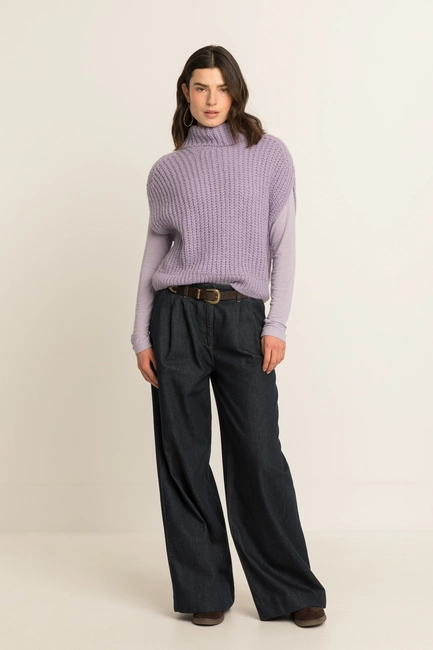 Denim pantalon met wijde pijpen