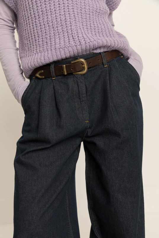 Denim pantalon met wijde pijpen