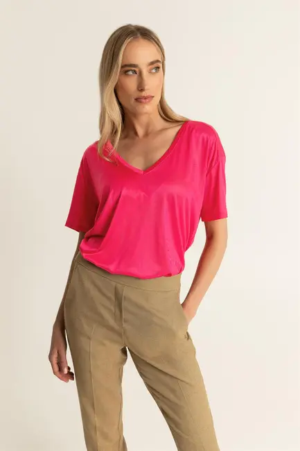 Glanzend V-hals T-shirt