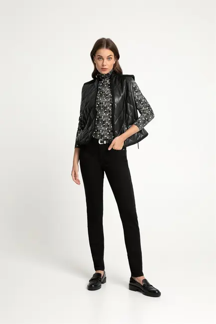 Jersey print top met col