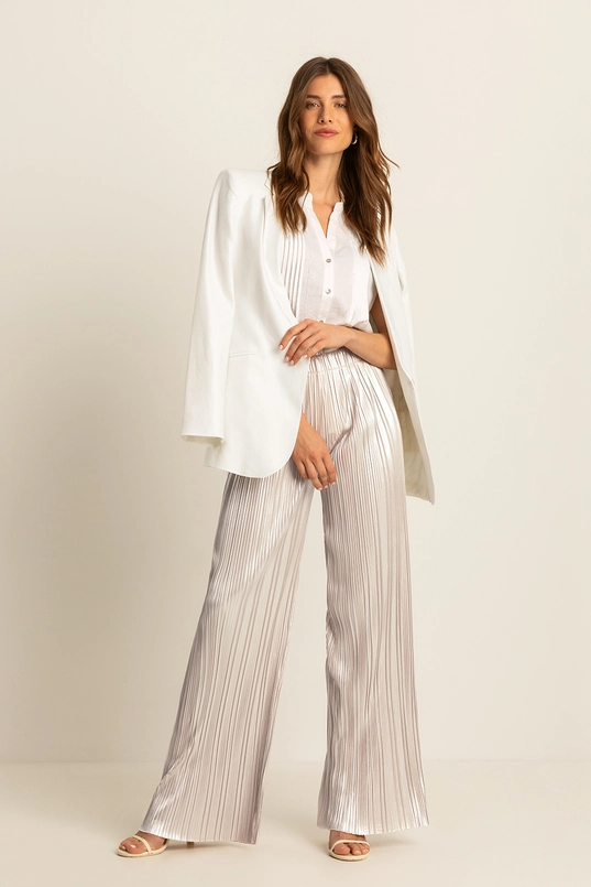 Metallic plissé broek