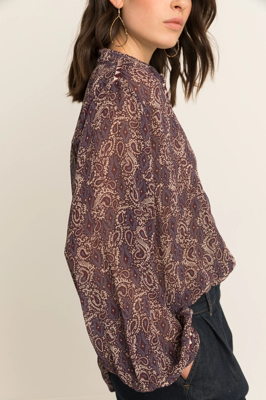 Paisleyblouse met contrastdetail