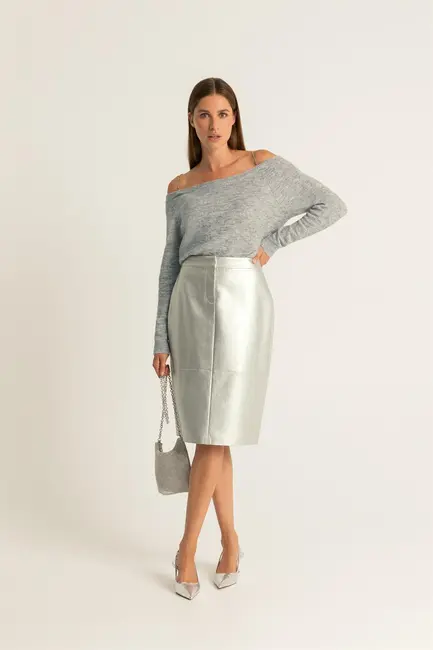 Rok metallic pu-leer