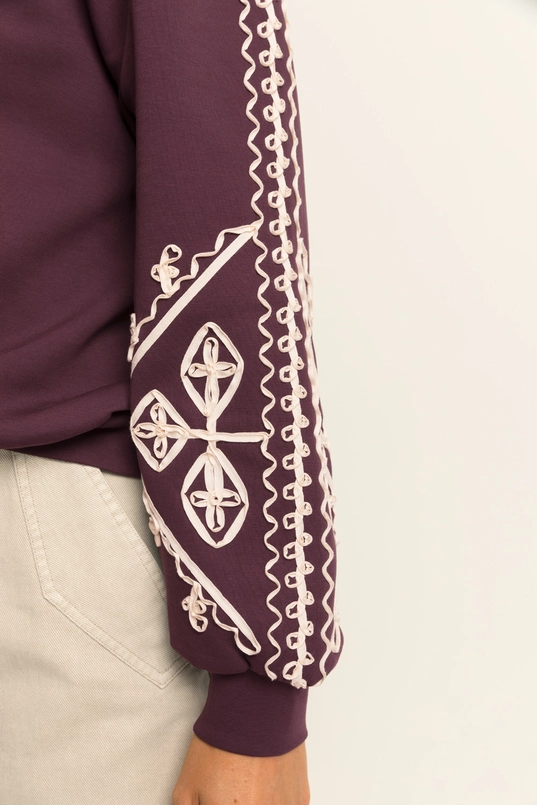 Sweater met geborduurde mouwen