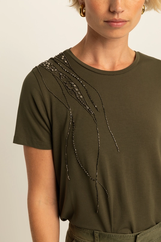 T-shirt met kralendetail